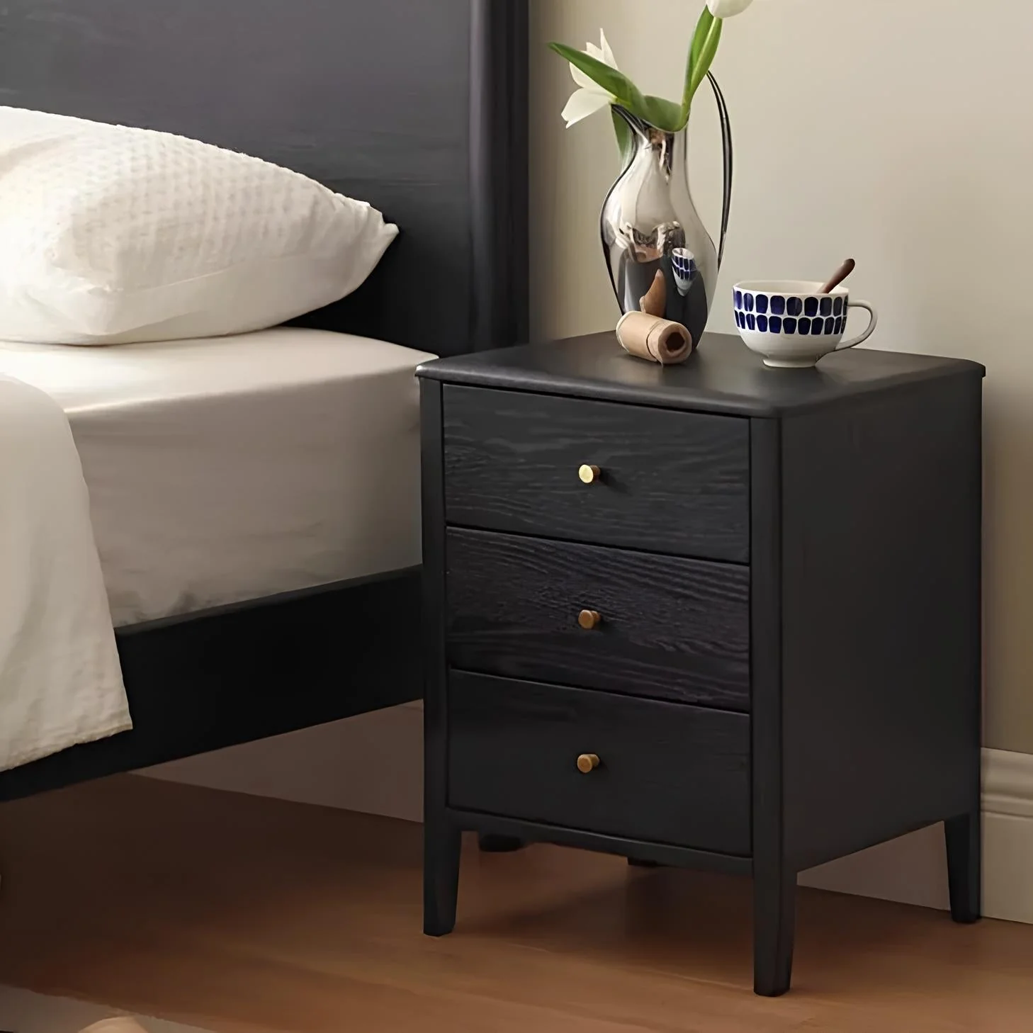 Charcoal Solid Oak Bedside Table - Image 4