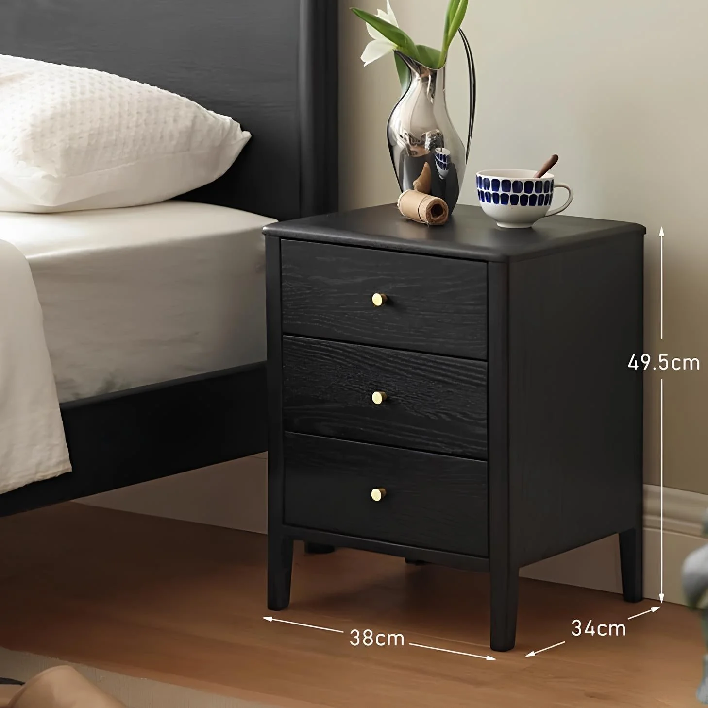Charcoal Solid Oak Bedside Table - Image 5
