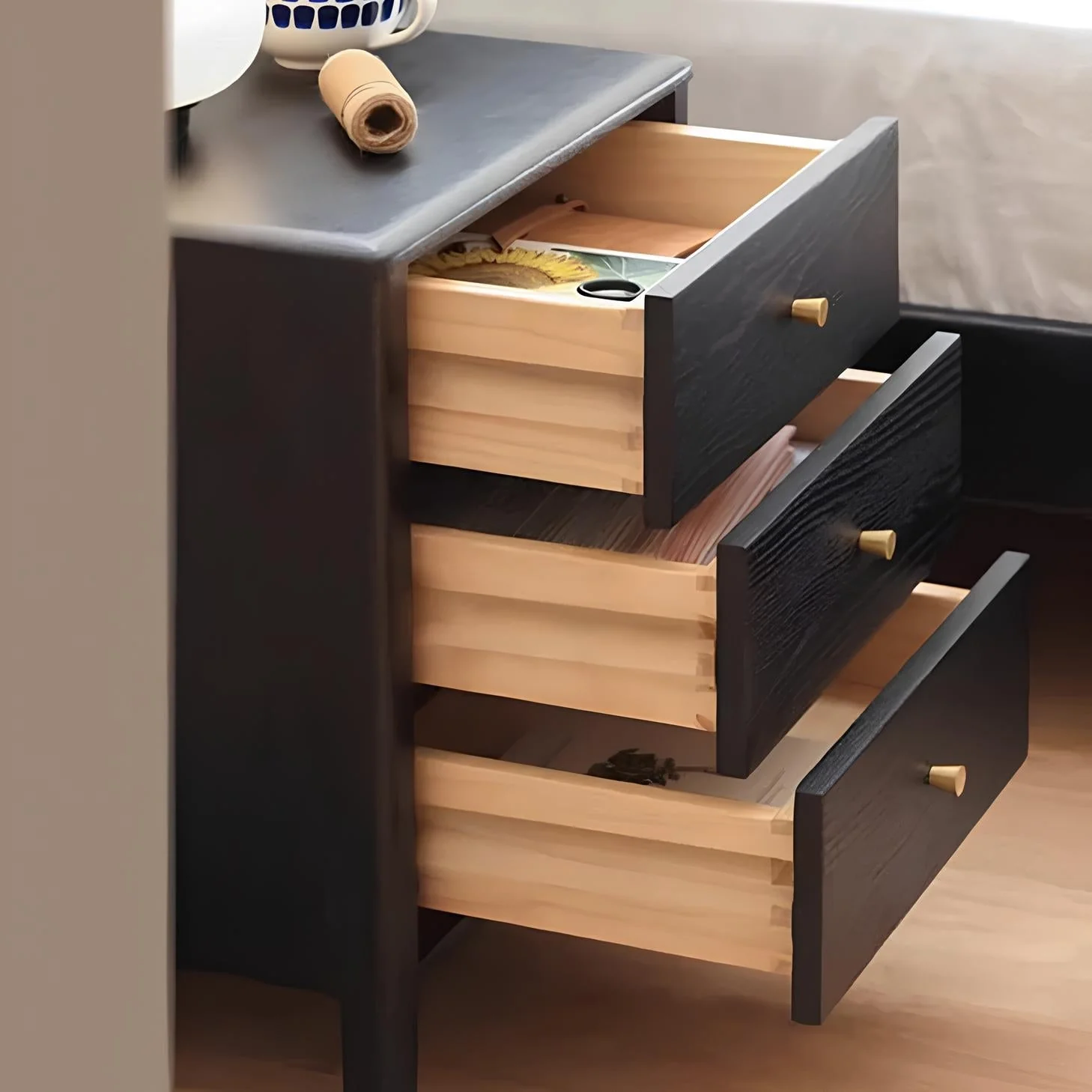 Charcoal Solid Oak Bedside Table - Image 7