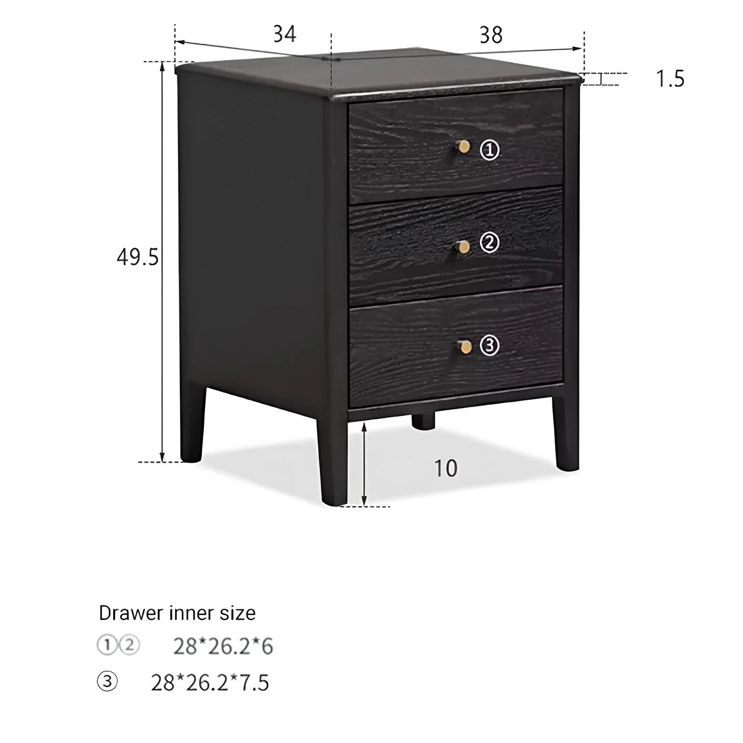 Charcoal Solid Oak Bedside Table - Image 9