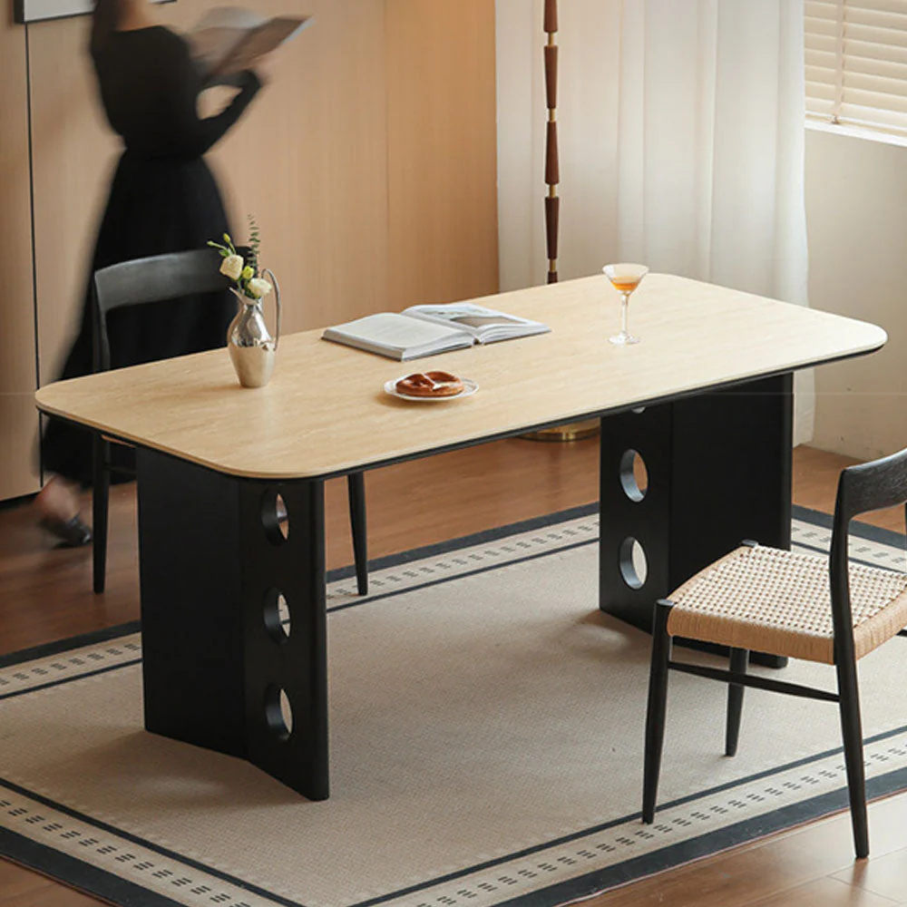 Charcoal Solid Oak Dining Table with Travertine Top - Image 2