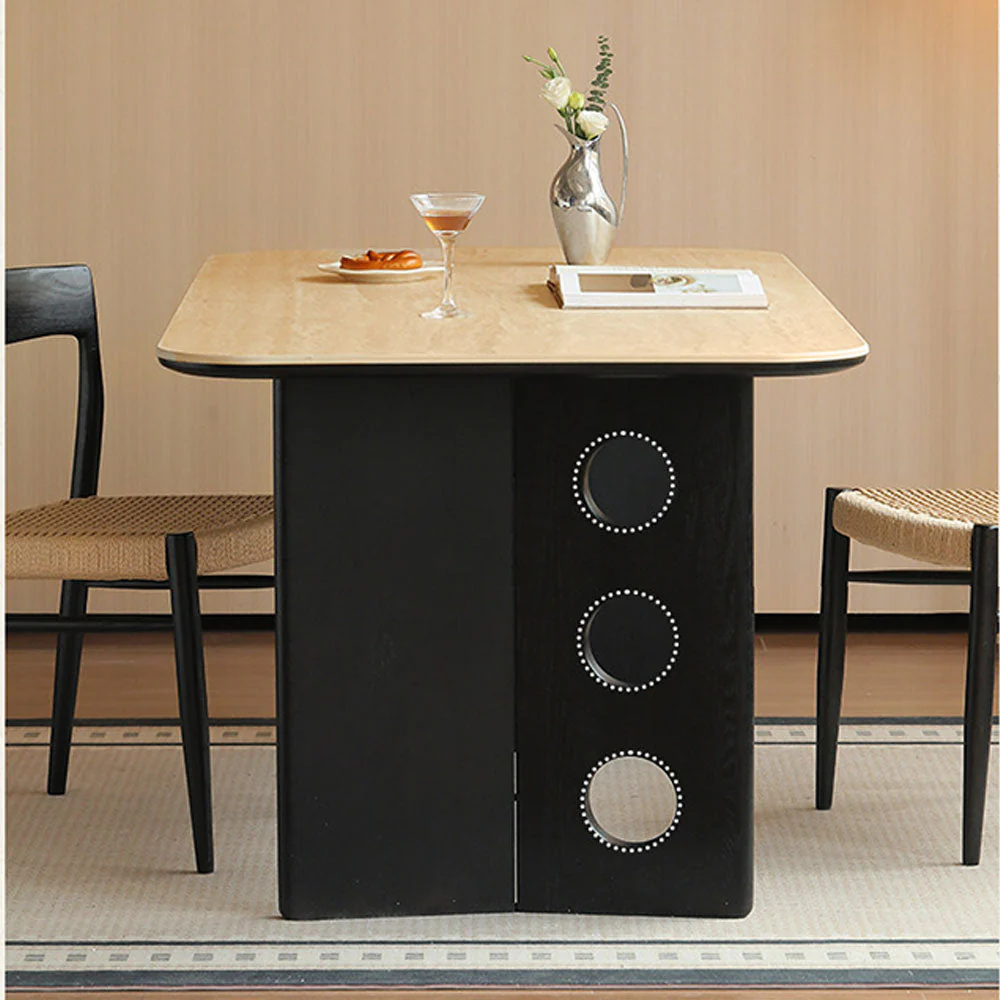 Charcoal Solid Oak Dining Table with Travertine Top - Image 3