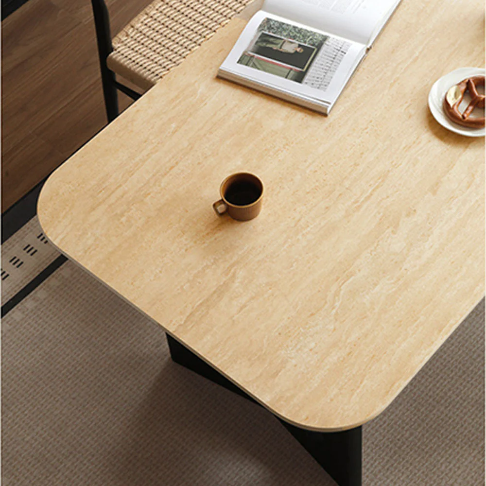 Charcoal Solid Oak Dining Table with Travertine Top - Image 4