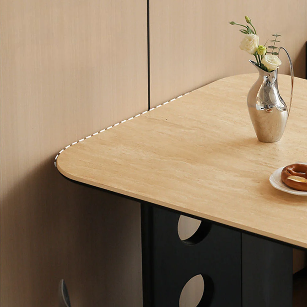 Charcoal Solid Oak Dining Table with Travertine Top - Image 7