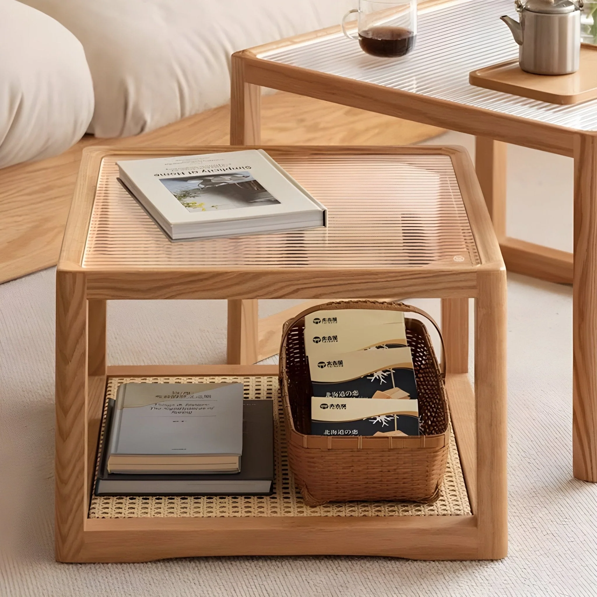 Crystal Natural Solid Oak Coffee Table Set - Image 3