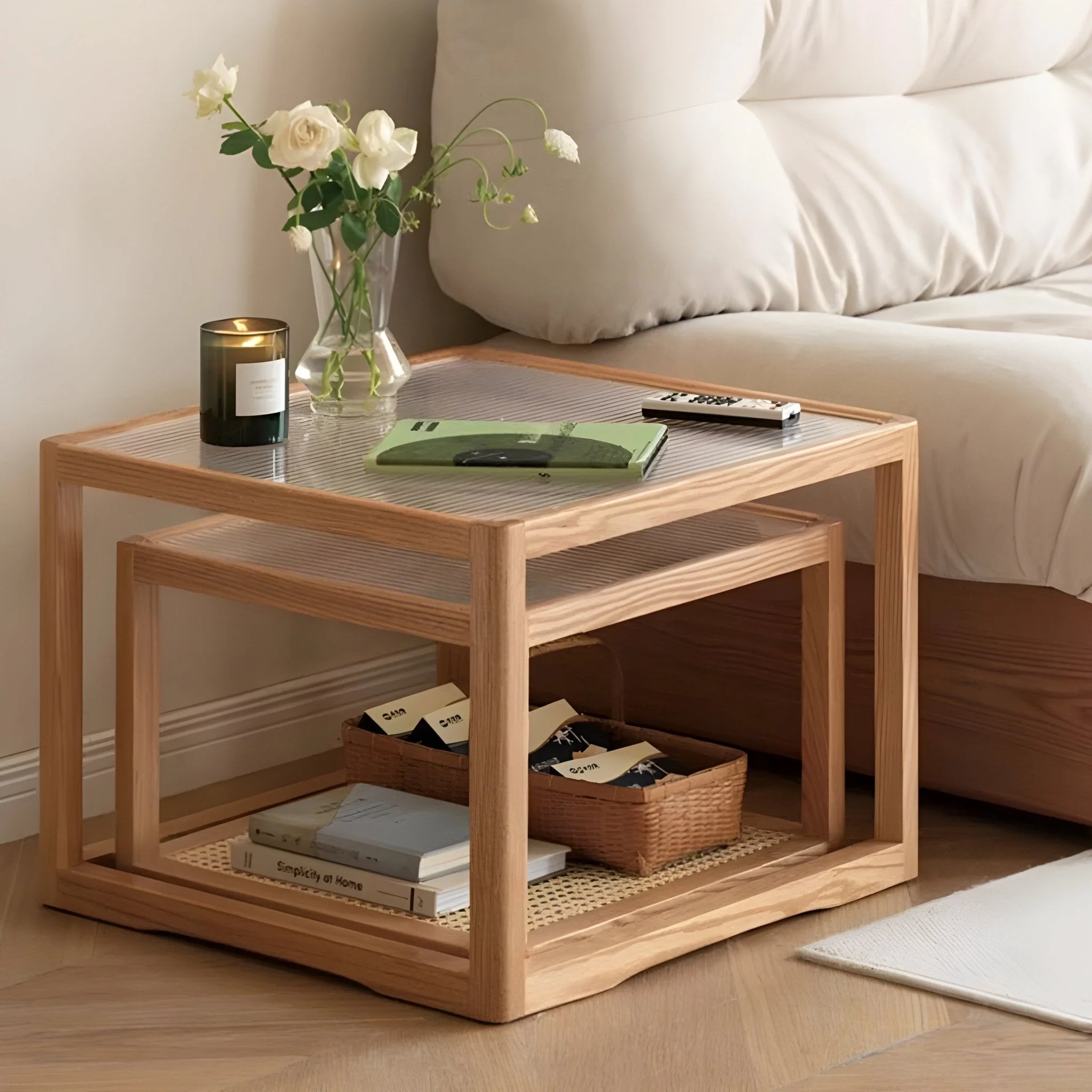 Crystal Natural Solid Oak Coffee Table Set - Image 4