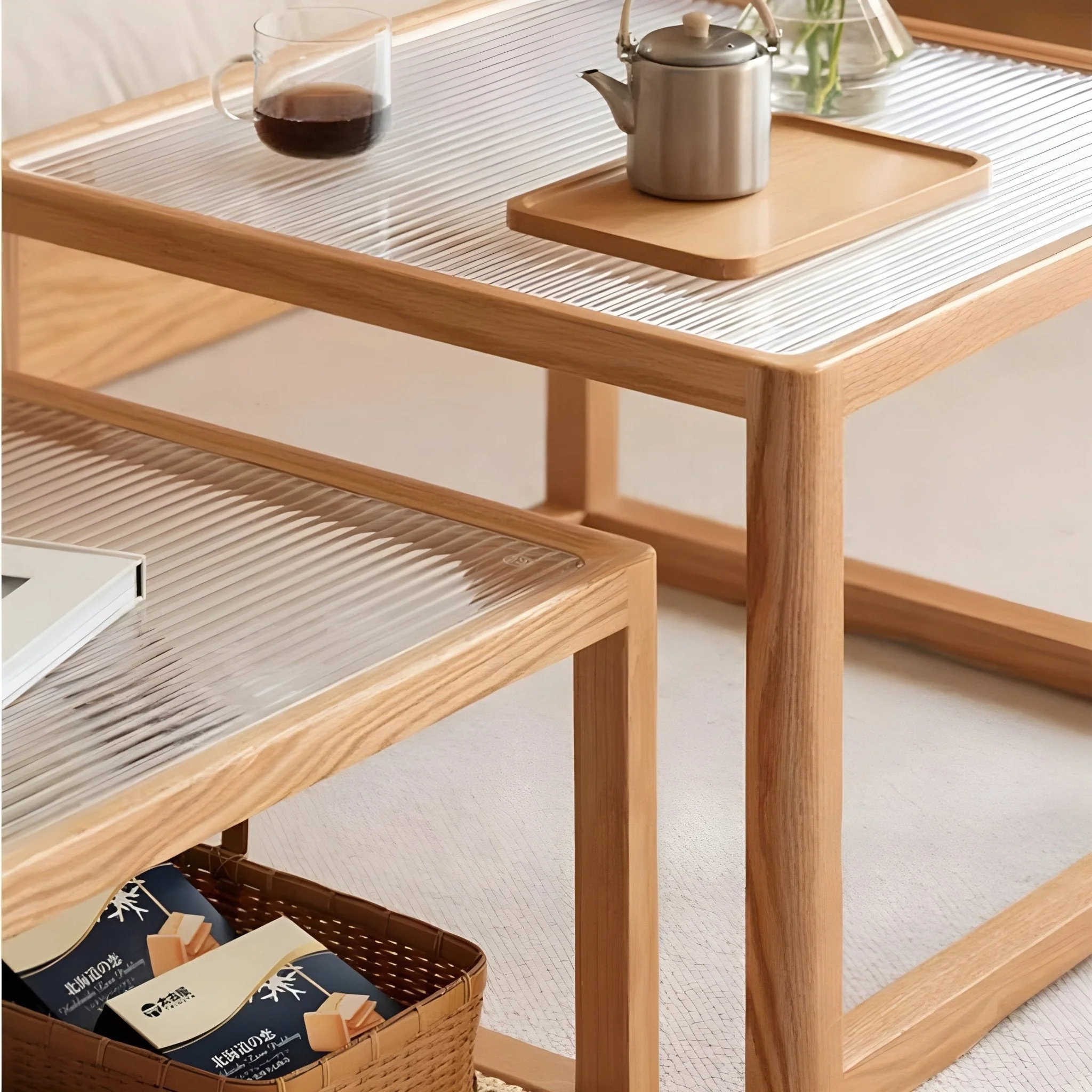 Crystal Natural Solid Oak Coffee Table Set - Image 5