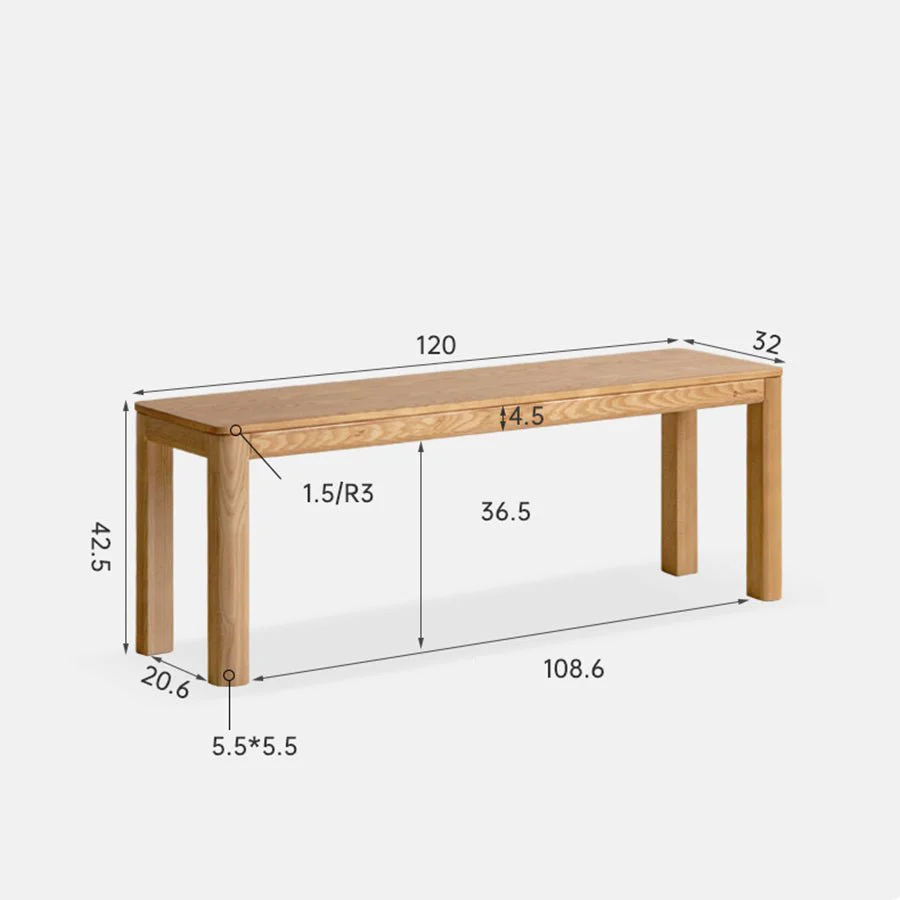 Cuba Natural Solid Ash Dining Bench - Image 8