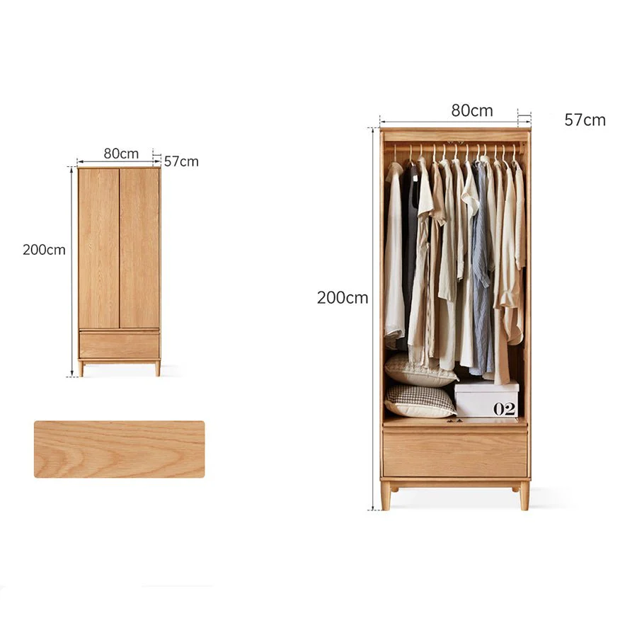 Dorno Solid Oak Wardrobe with Bottom Drawer - Image 3