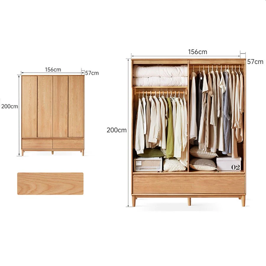 Dorno Solid Oak Wardrobe with Bottom Drawer - Image 5