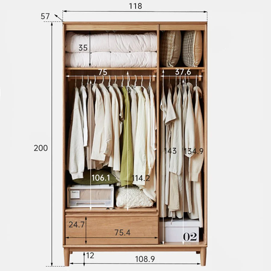 Dorno Solid Oak Wardrobe with Bottom Drawer - Image 6