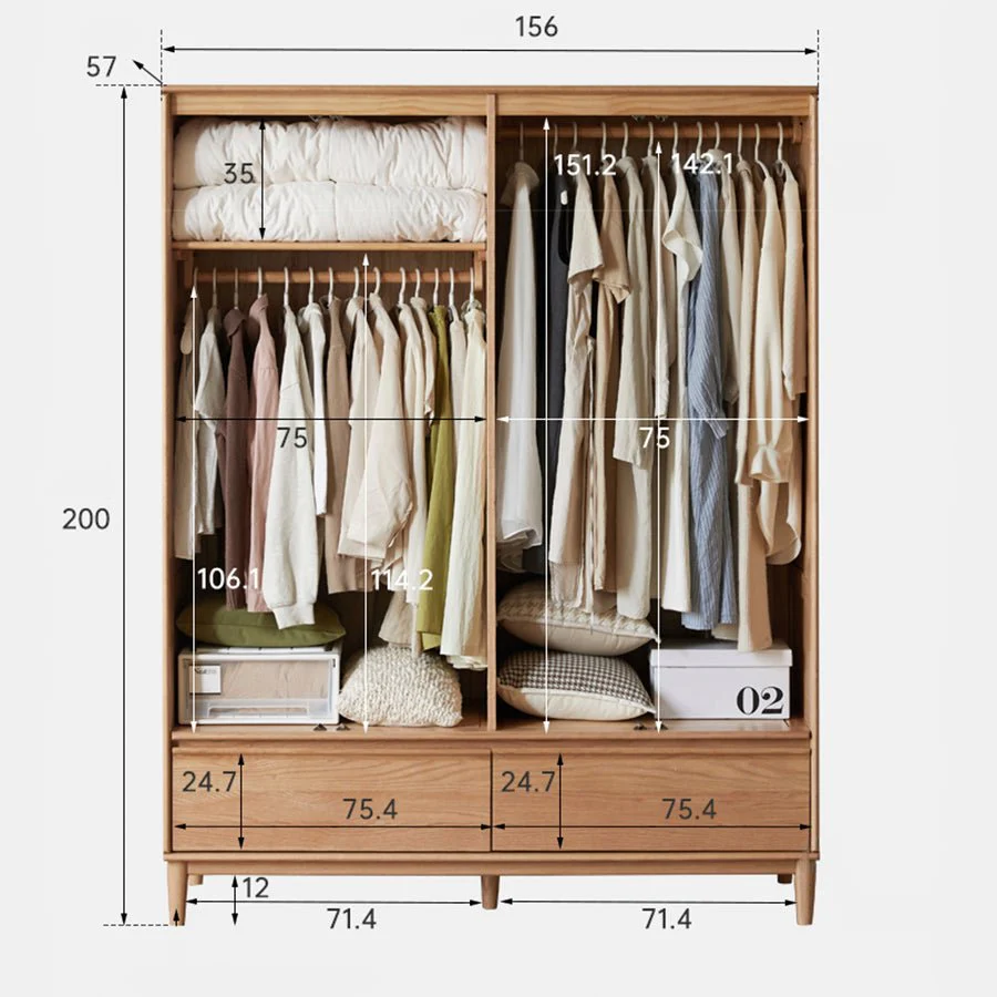 Dorno Solid Oak Wardrobe with Bottom Drawer - Image 7