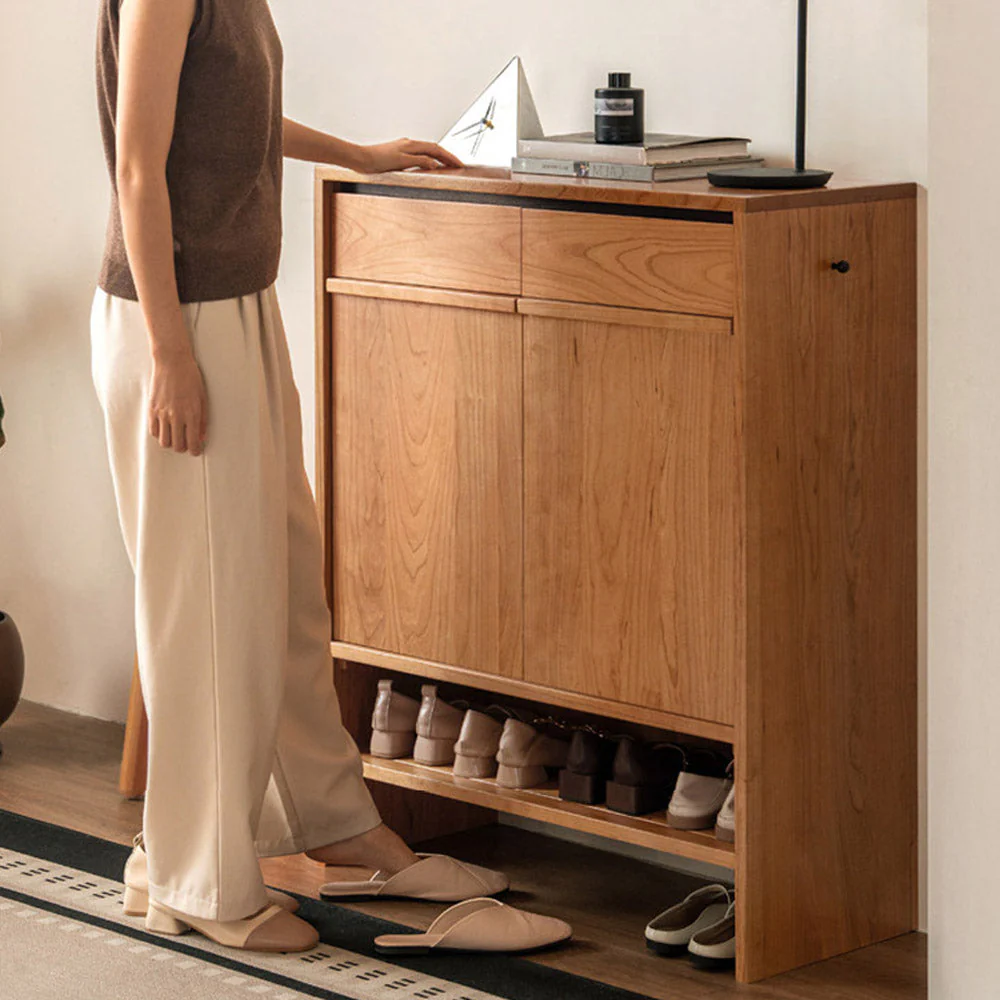 Enna Natural Solid Cherry Shoe Cabinet - Image 5