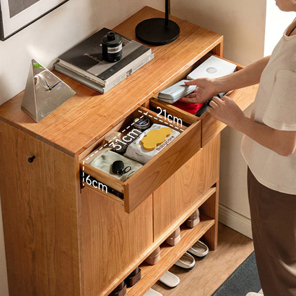 Enna Natural Solid Cherry Shoe Cabinet - Image 7