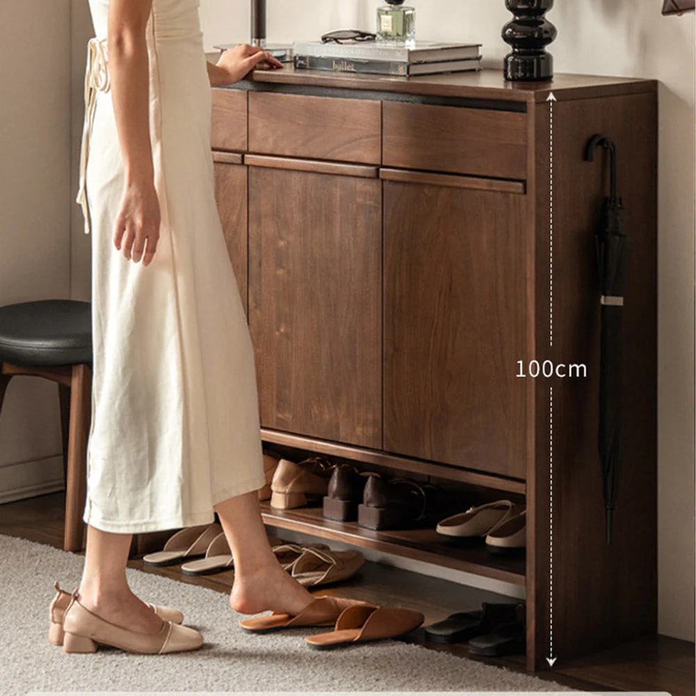 Enna Natural Solid Walnut Shoe Cabinet - Image 4