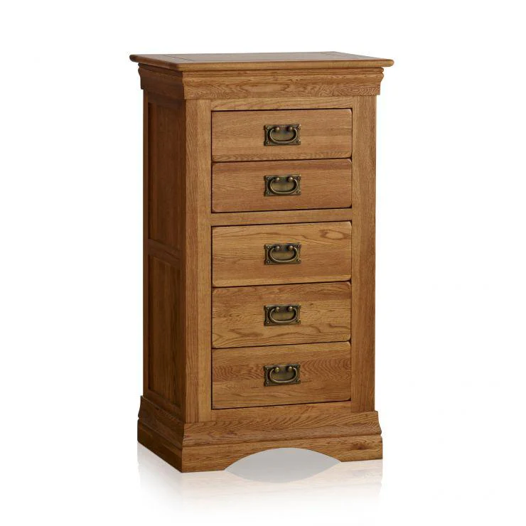French Rustic Solid Oak 5 Drawers Tallboy - Image 3