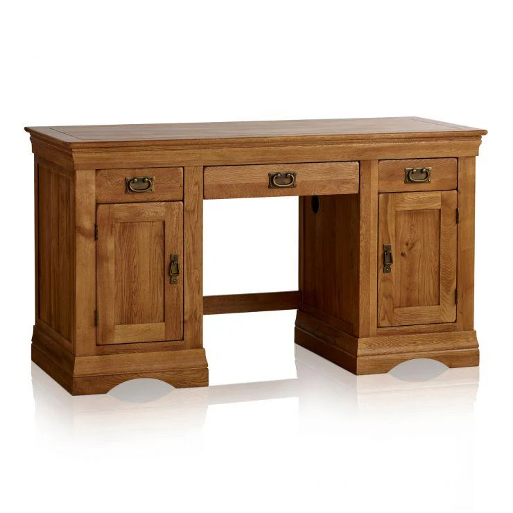 French Rustic Solid Oak Computer Desk - Image 3
