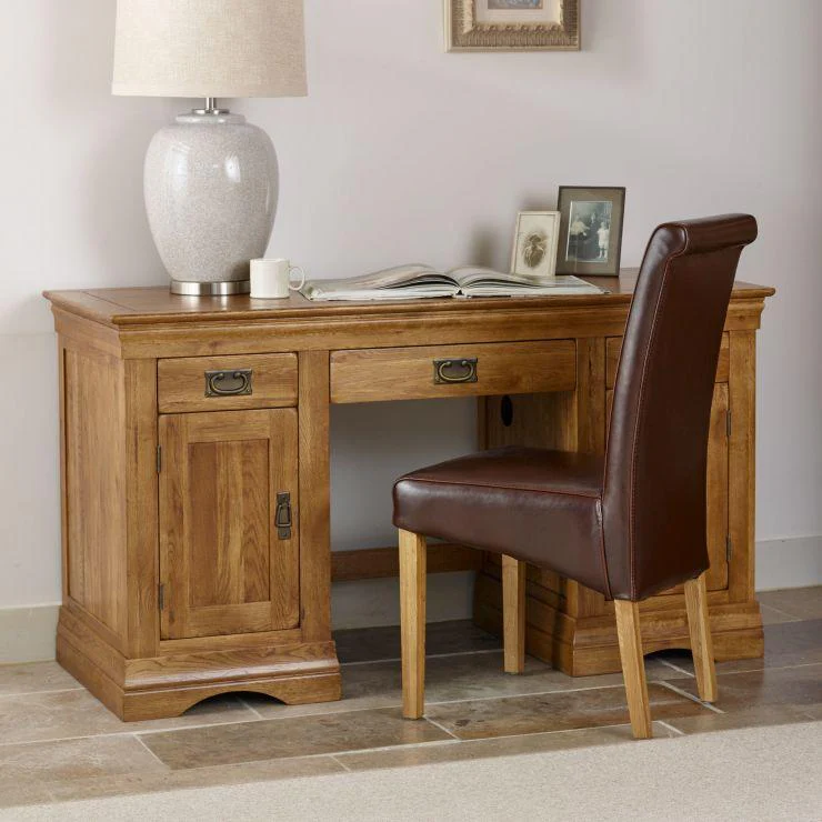 French Rustic Solid Oak Computer Desk - Image 4