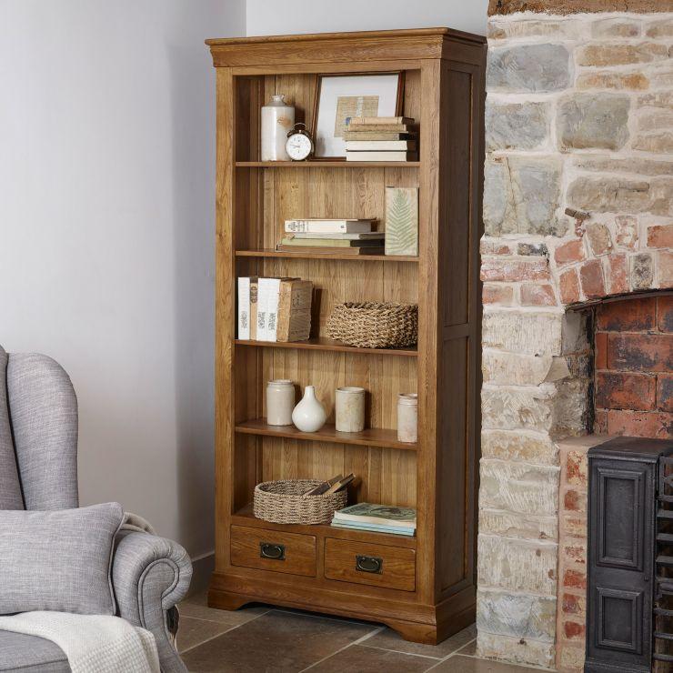 French Rustic Solid Oak Tall Bookcase - Image 4