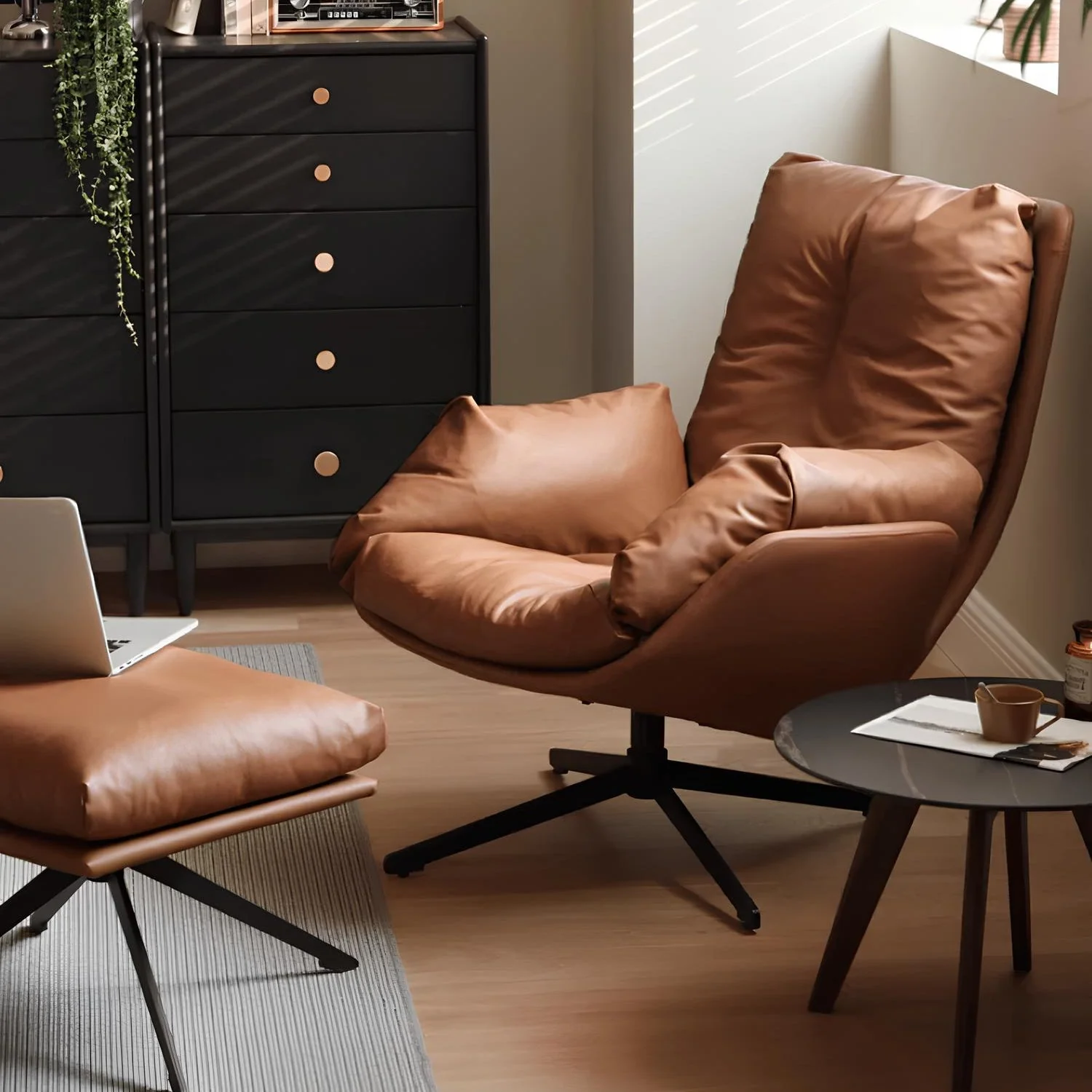 Genner Luxe Silicone Leather Swivel Leisure Chair Sofa - Image 2