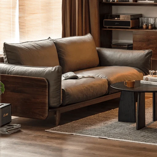 Hamburg Black Walnut Genuine Leather Sofa - Image 3