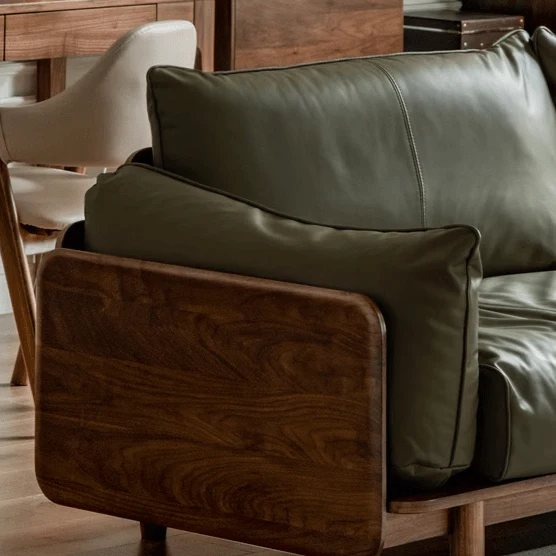 Hamburg Black Walnut Genuine Leather Sofa - Image 4