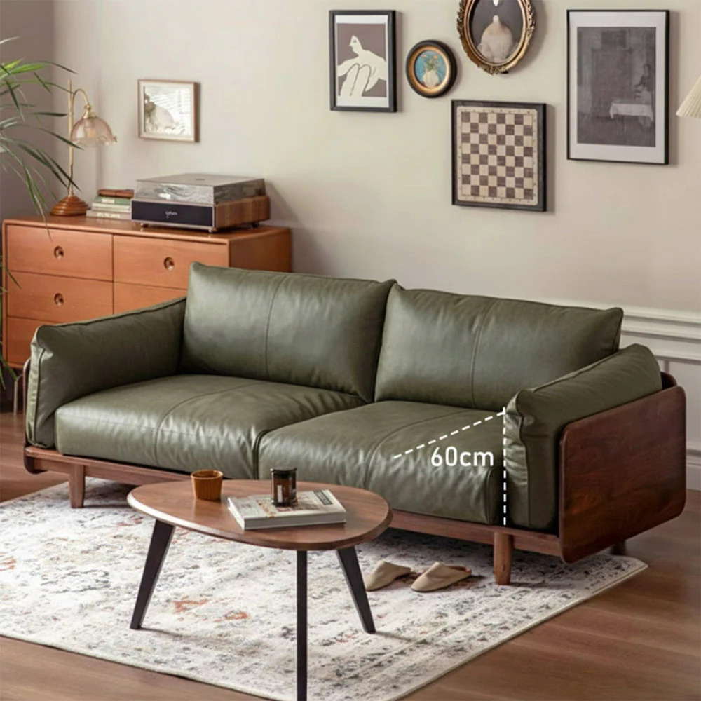 Hamburg Black Walnut Genuine Leather Sofa - Image 5