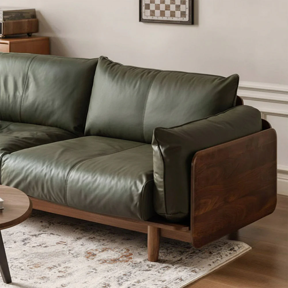 Hamburg Black Walnut Genuine Leather Sofa - Image 6