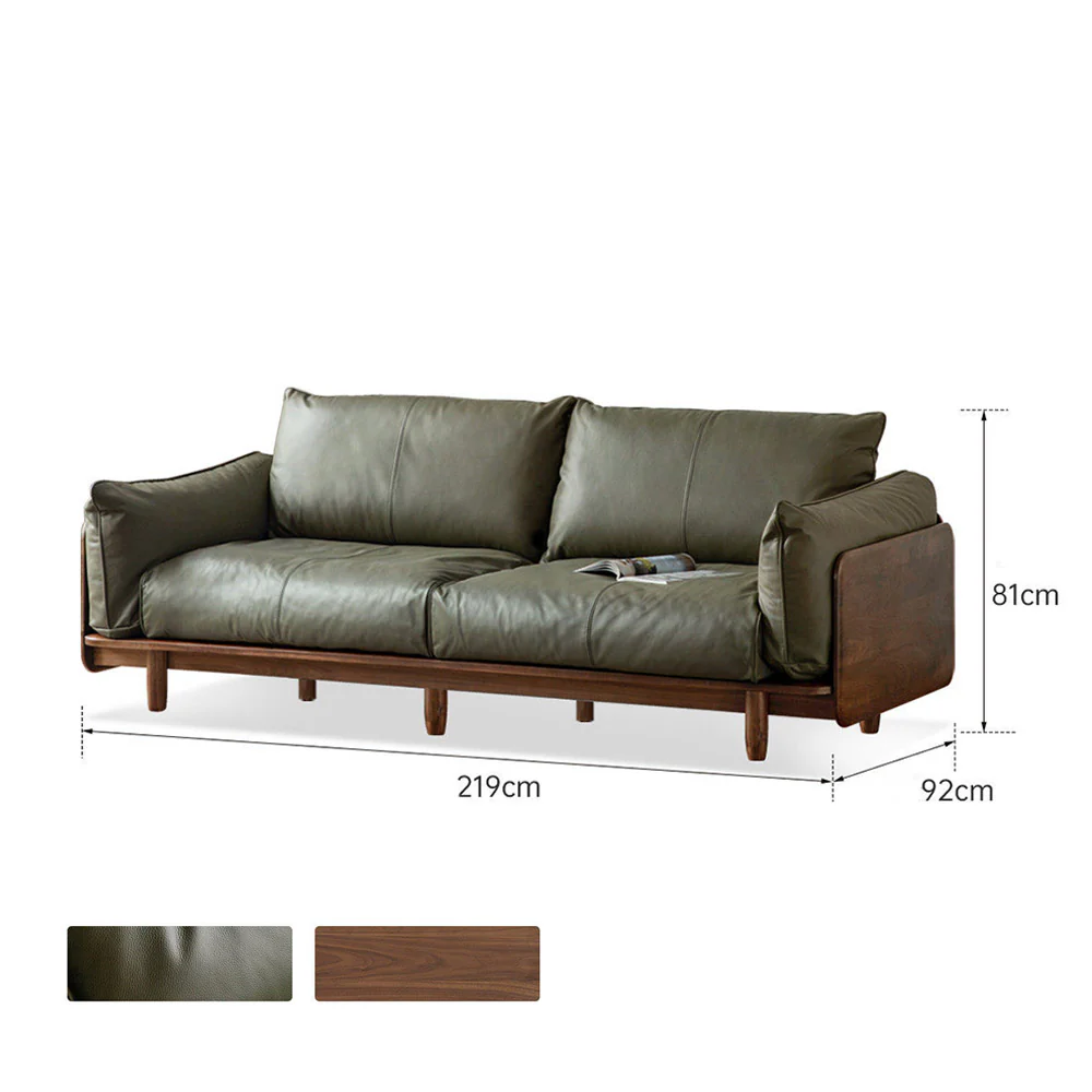 Hamburg Black Walnut Genuine Leather Sofa - Image 7