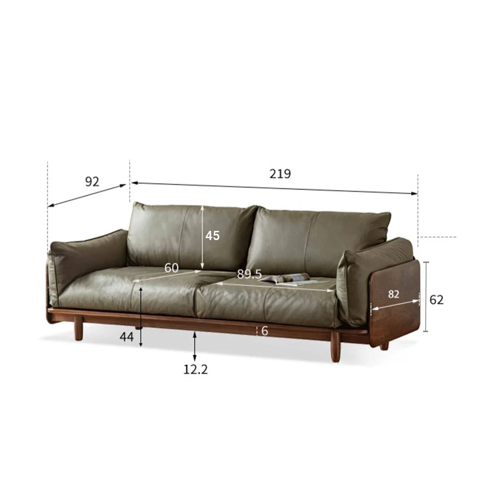 Hamburg Black Walnut Genuine Leather Sofa - Image 8
