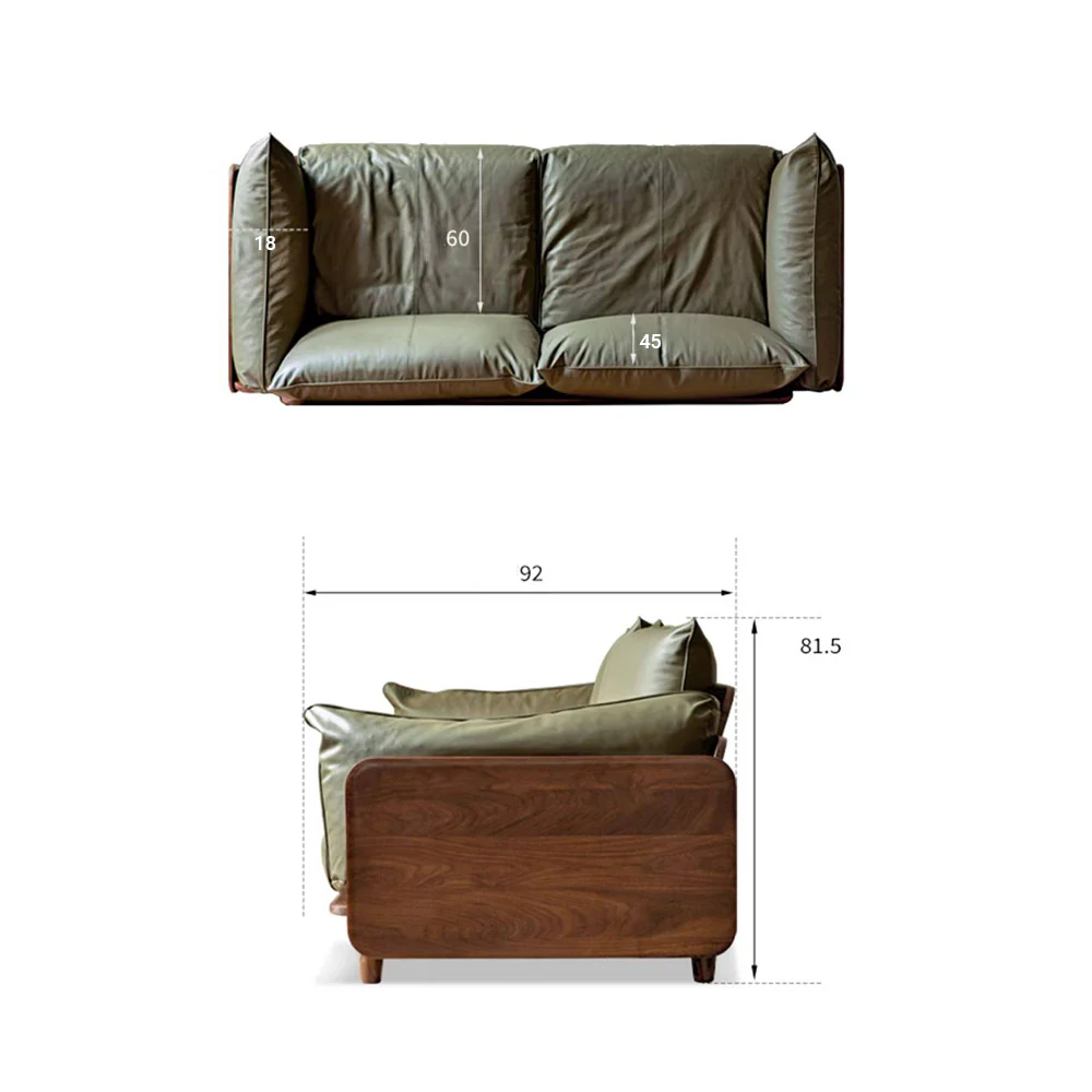 Hamburg Black Walnut Genuine Leather Sofa - Image 9