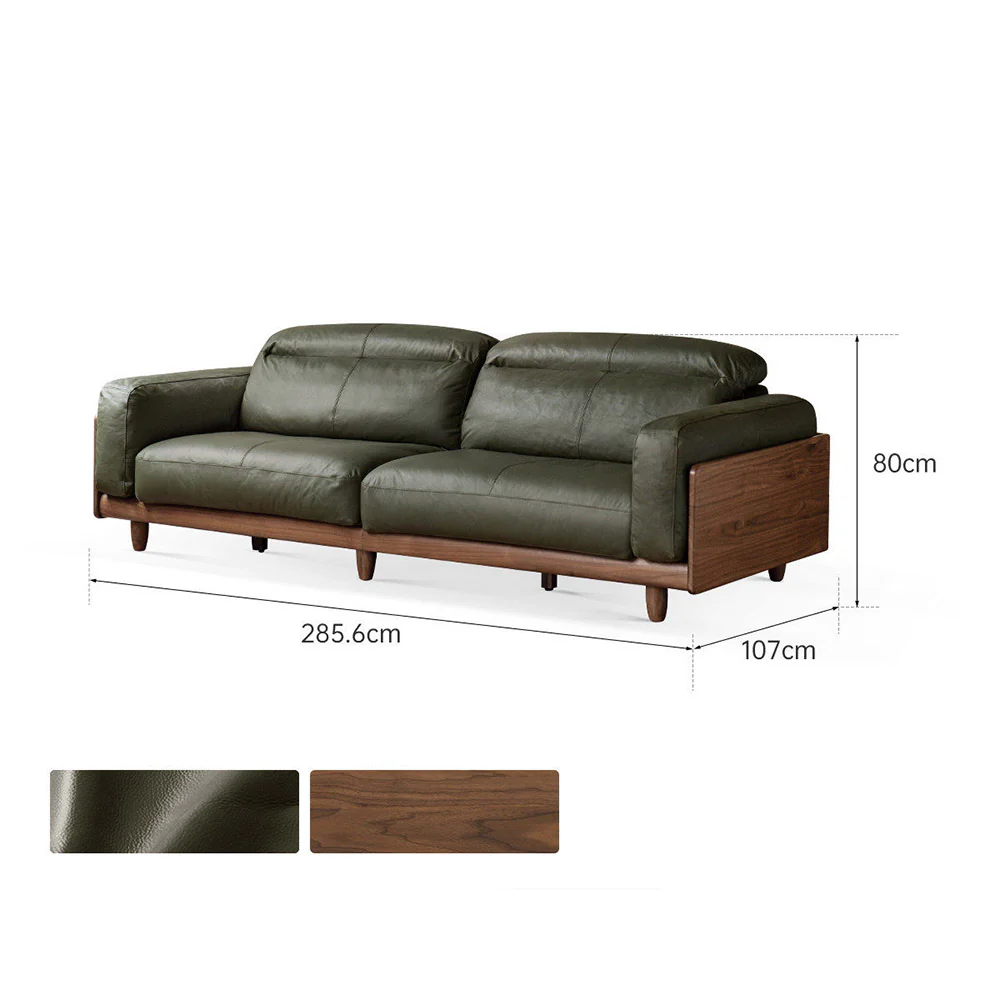 Hamburg Black Walnut Genuine Leather Sofa with Adjustable Headrest - Image 15