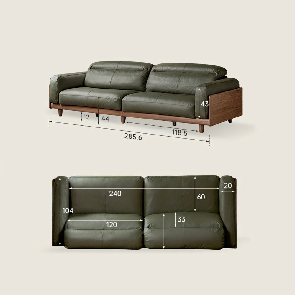 Hamburg Black Walnut Genuine Leather Sofa with Adjustable Headrest - Image 16