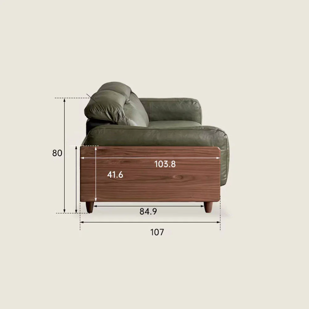 Hamburg Black Walnut Genuine Leather Sofa with Adjustable Headrest - Image 17
