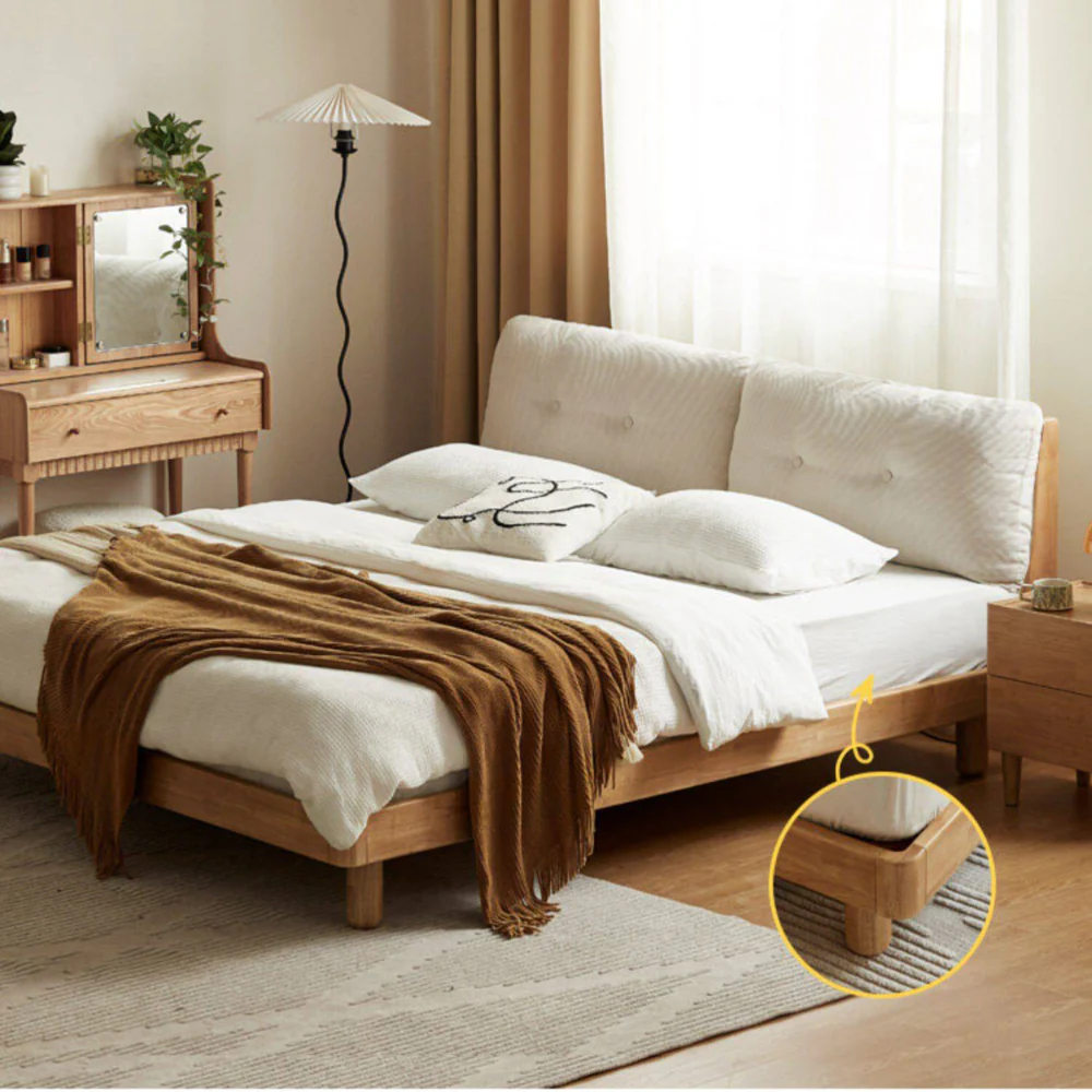 Hamburg Natural Solid Rubber Wood Bed Frame - Image 2