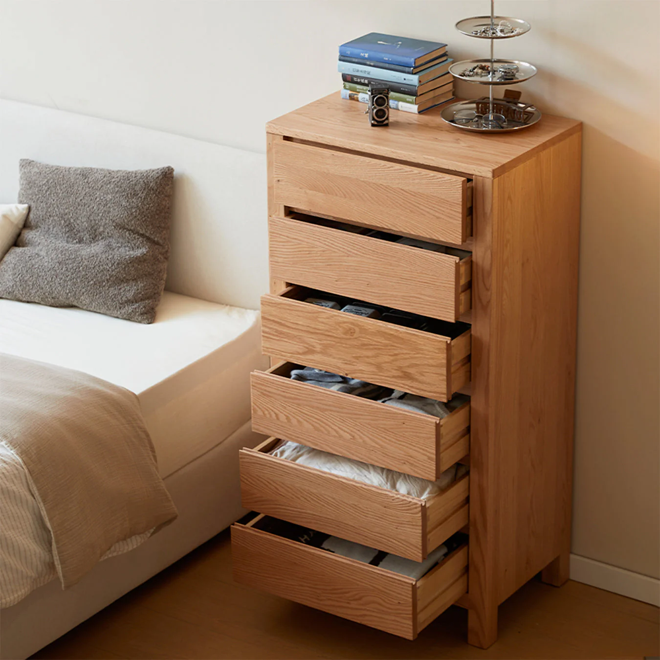 Humbie Natural Solid Oak 6 Drawers Tall Boy - Image 5
