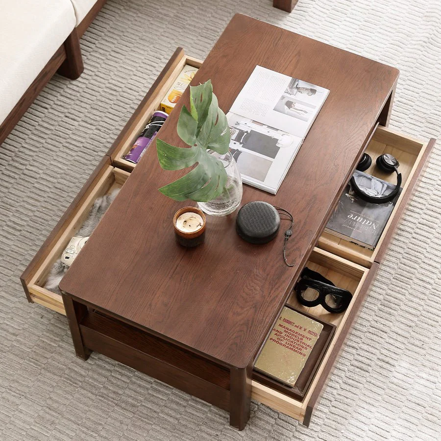 Humbie Natural Solid Oak Coffee Table in Walnut Colour - Image 2