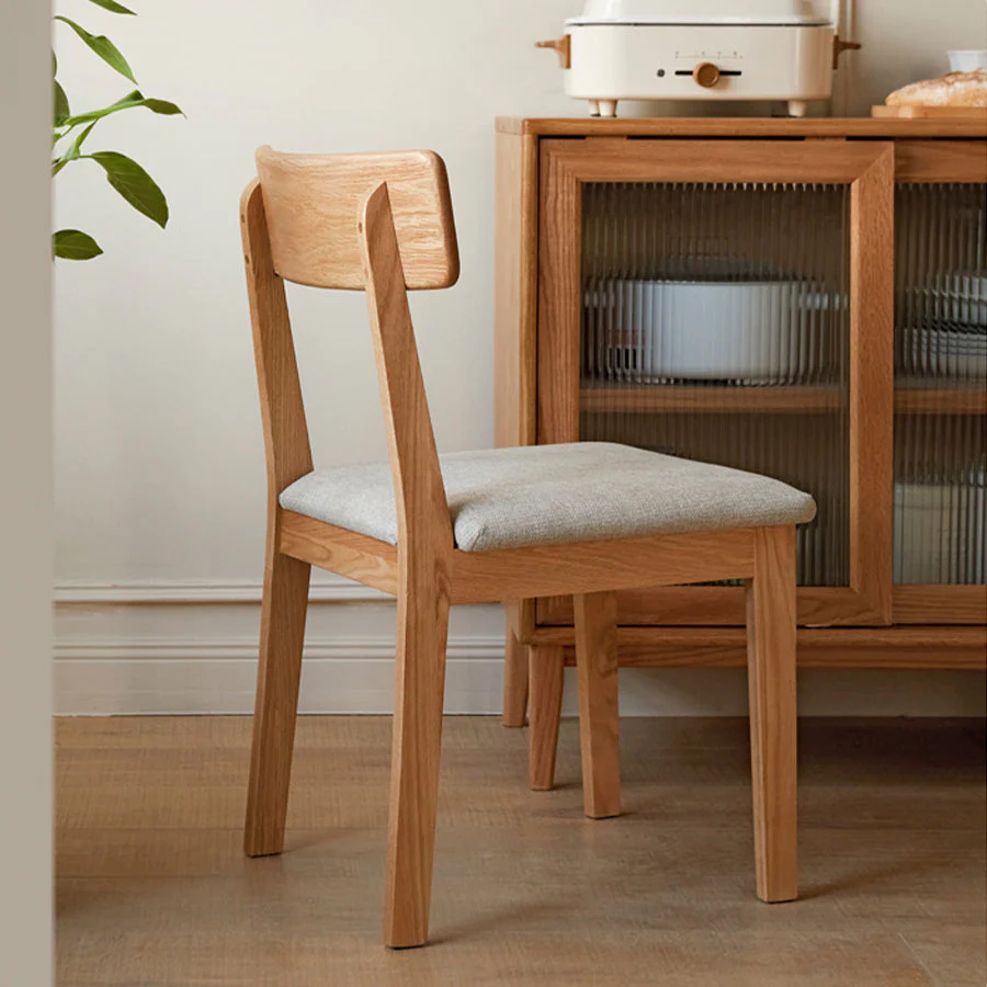 Humbie Natural Solid Oak Dining Chair With Fabric Pad - Image 3