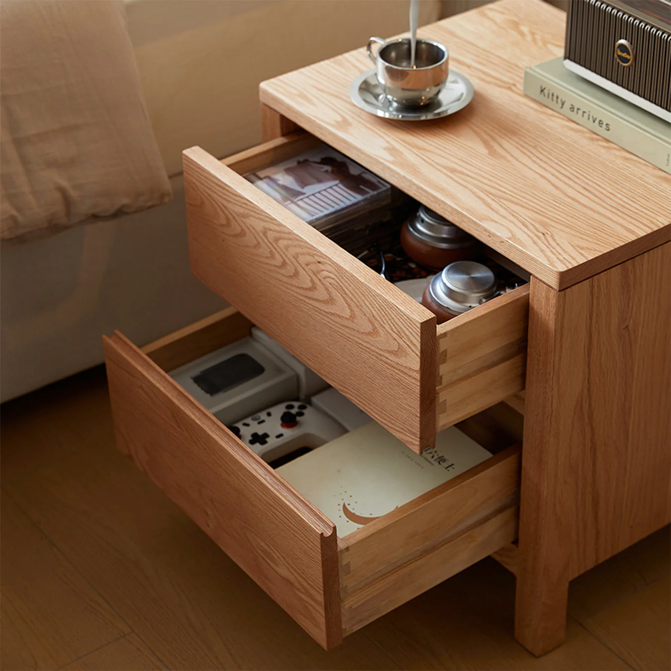 Humbie Natural Solid Oak Large Bedside Table - Image 7