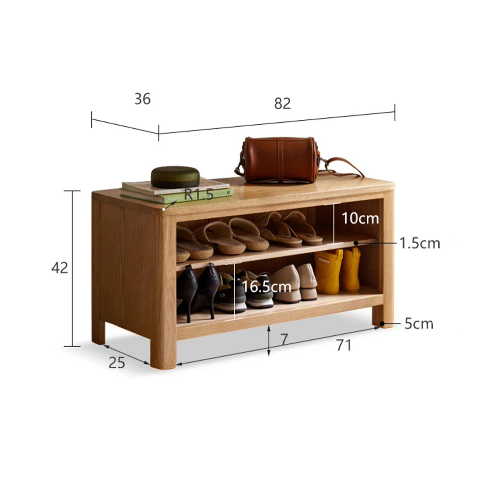 Humbie Natural Solid Oak Shoe Bench - Image 11