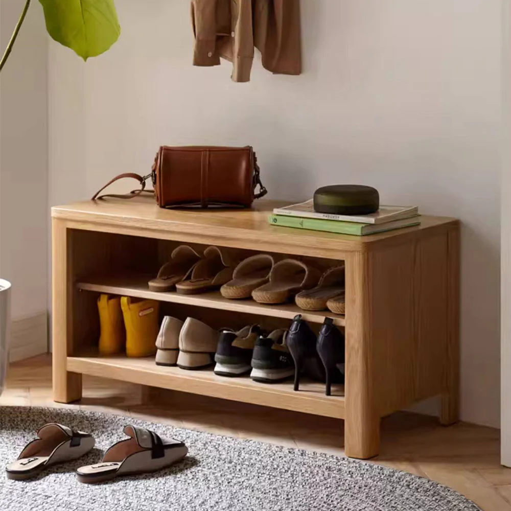 Humbie Natural Solid Oak Shoe Bench - Image 3