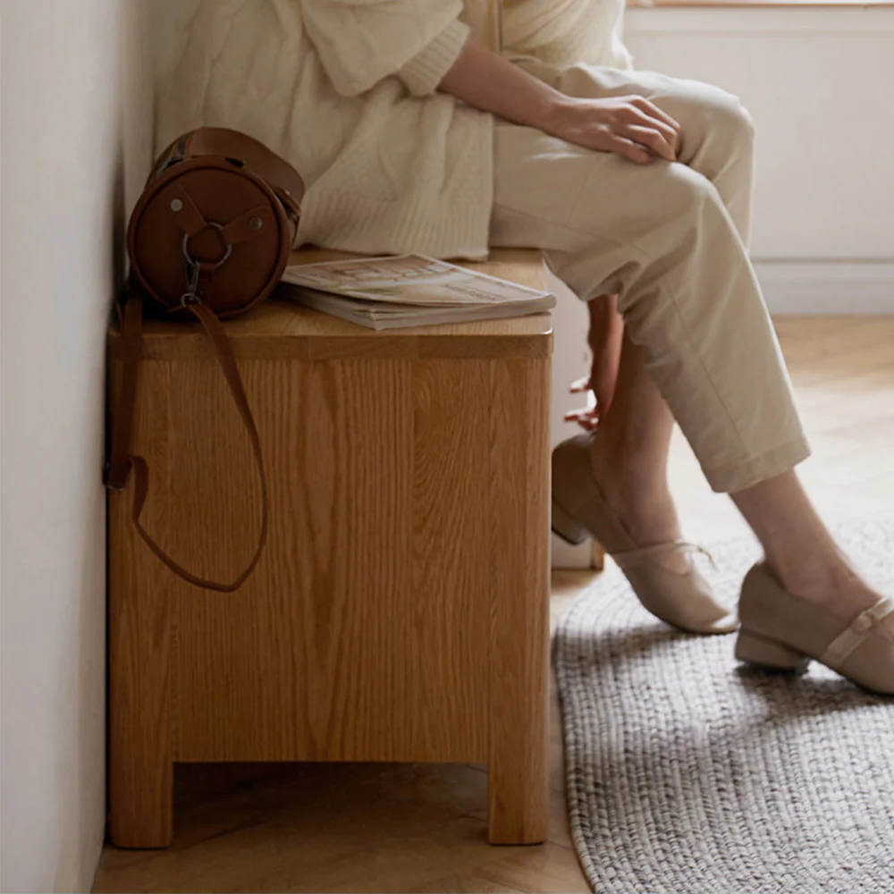 Humbie Natural Solid Oak Shoe Bench - Image 5