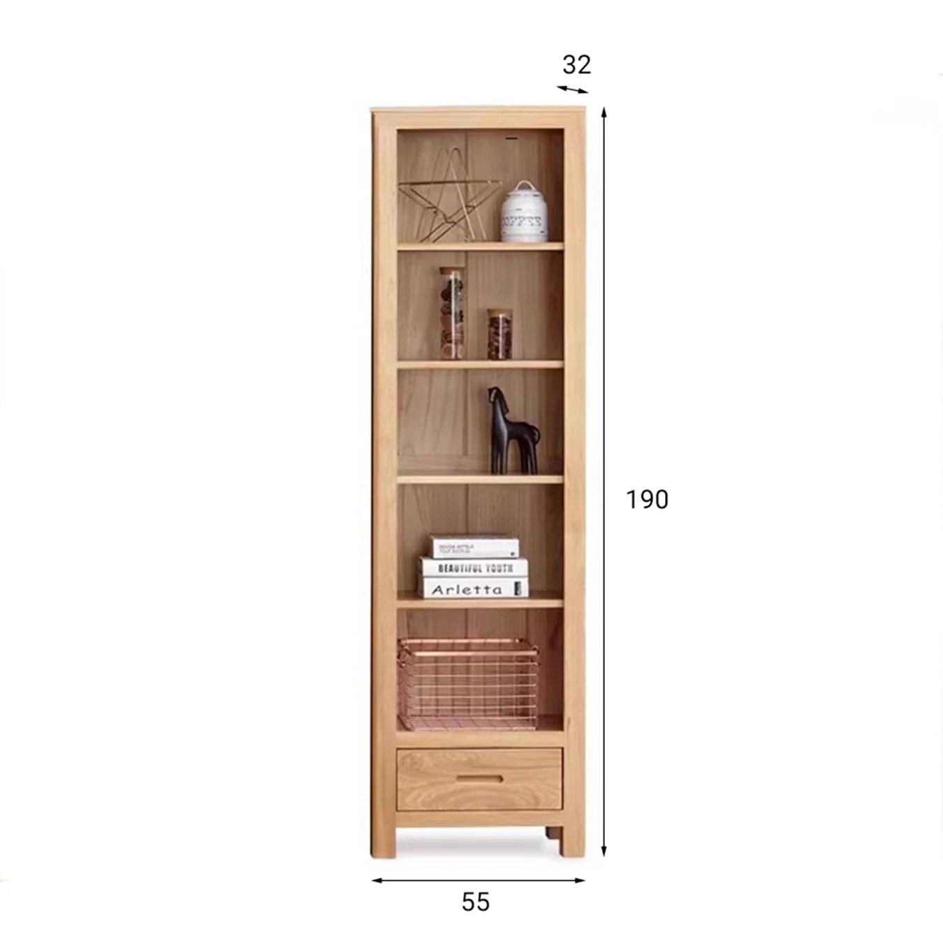 Humbie Natural Solid Oak Slim Bookcase - Image 5