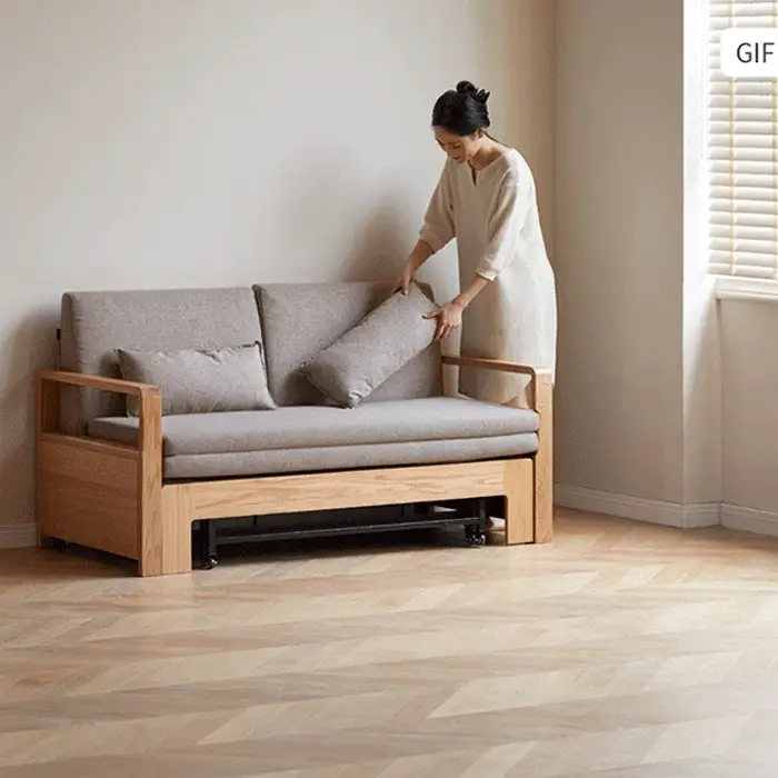 Humbie Natural Solid Oak Sofa Bed - Image 5