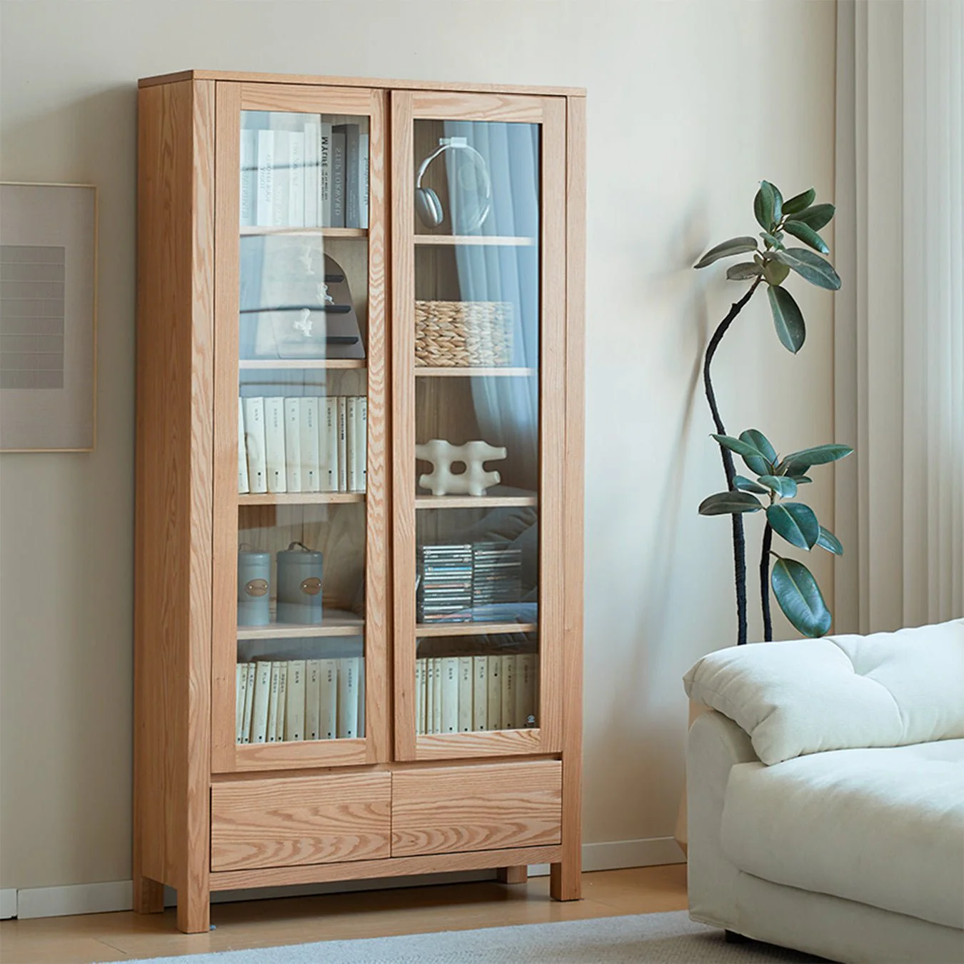 Humbie Solid Oak Large Display Bookcase Cabinet Design 2