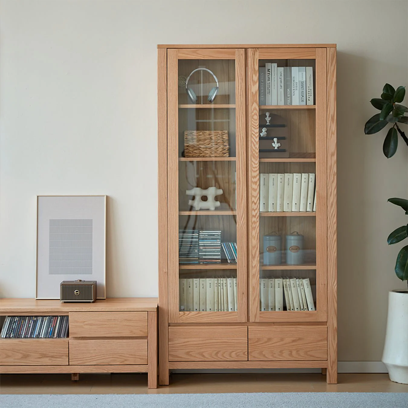 Humbie Solid Oak Large Display Bookcase Cabinet Design 2 - Image 2