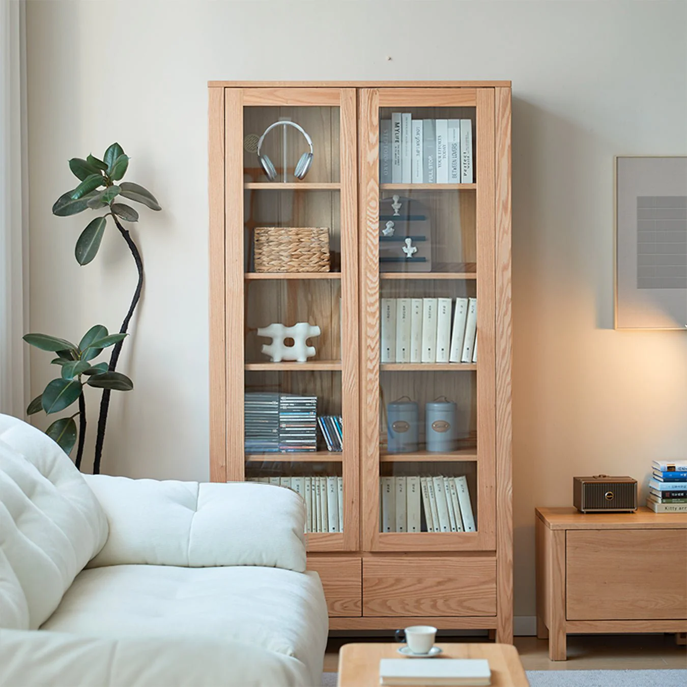Humbie Solid Oak Large Display Bookcase Cabinet Design 2 - Image 4
