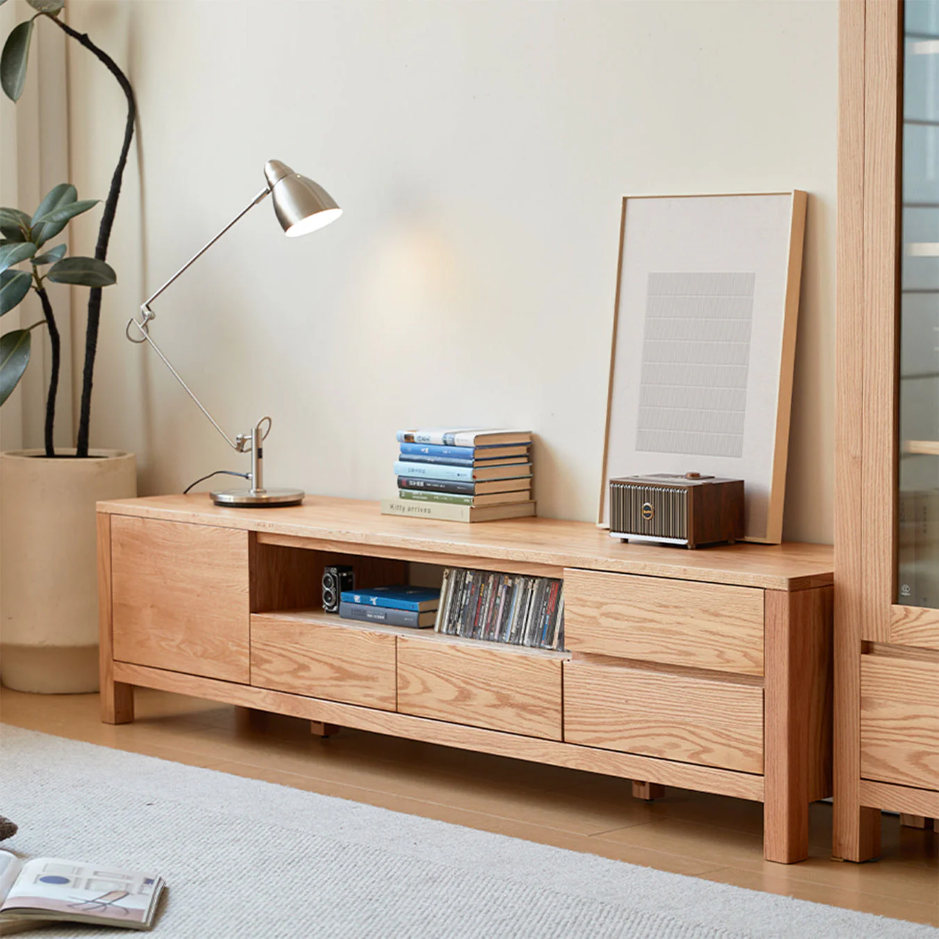 Humbie Natural Solid Oak Large TV Unit - Image 2