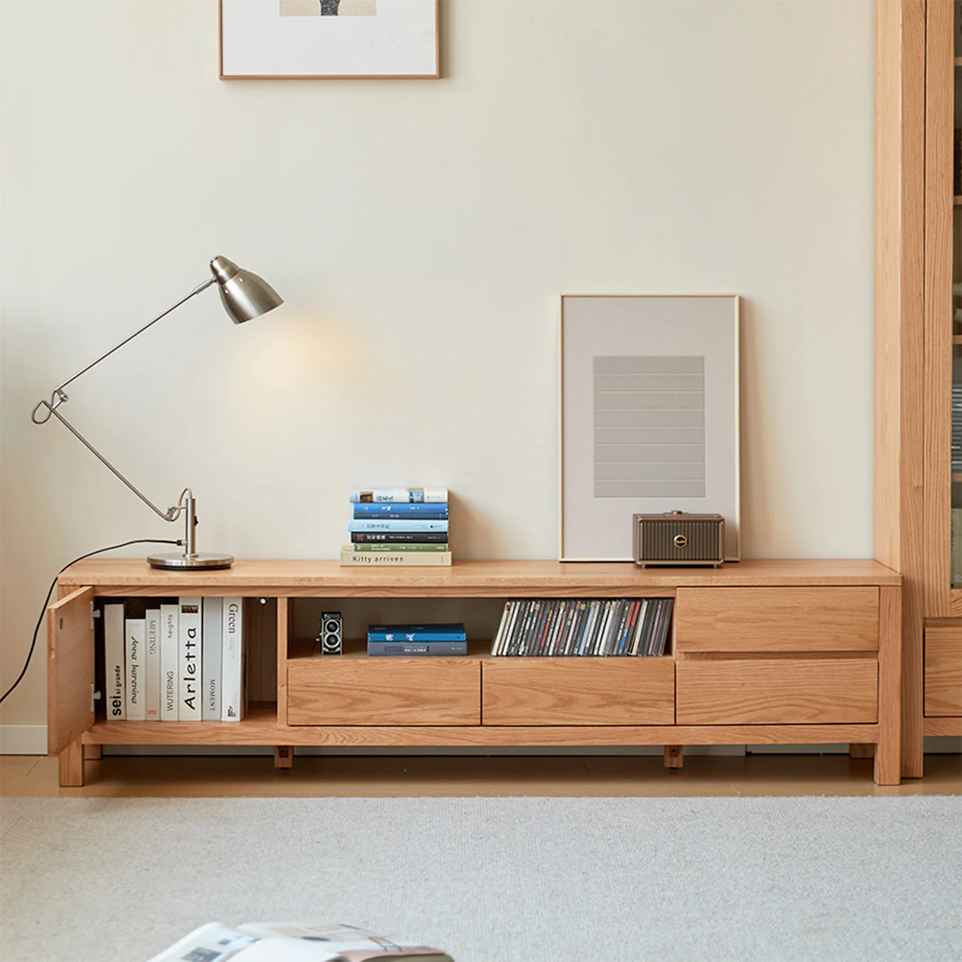 Humbie Natural Solid Oak Large TV Unit - Image 6