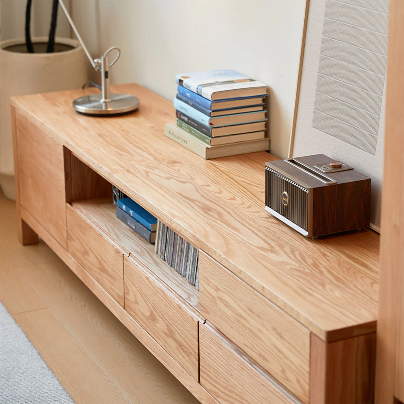 Humbie Natural Solid Oak Large TV Unit - Image 7